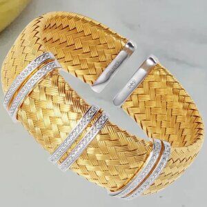 Vintage Golden Glamour Bangle Sterling Silver 12mm Imported